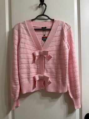 Express Light Pink Bow-Front Knit Cardigan